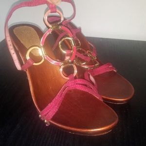 Pink/Gold Suede Heels